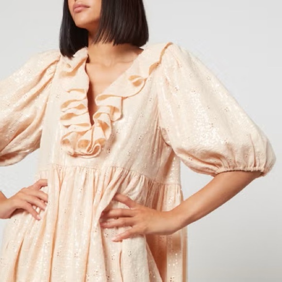 STINE GOYA Imperio Sequin Cotton Mini New Years Dress in Coconut Sparkles Size M - Picture 1 of 13